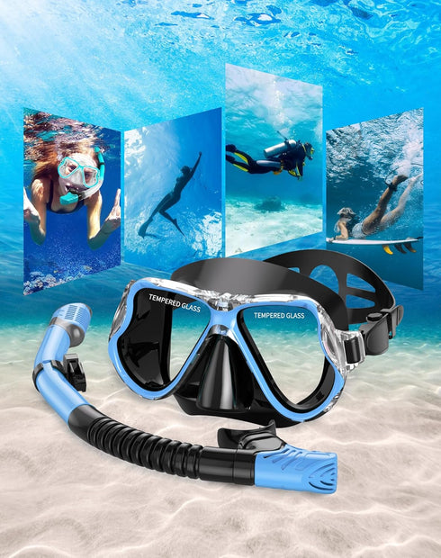 Set,Panoramic Greatever Dry Snorkel Wide View Anti-Fog Scuba Diving Mask,Professional Snorkeling Gear for Adults Kids