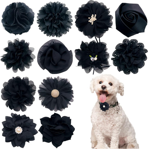 PET SHOW 12pcs Dog Collar Bows and Flowers - Embellishment Decor for Small Medium Dogs, Grooming Accessories