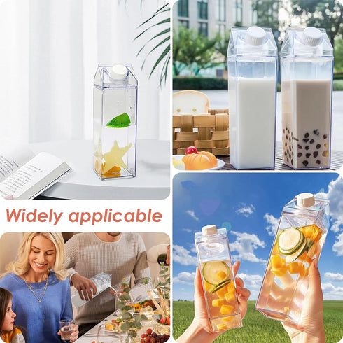 ZJRDYYK 4 17 Oz, PCS Milk Carton Water Bottles Portable Reusable Plastic Milk Bottles, Clear Milk Carton Container