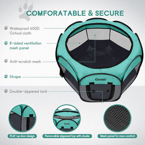 Goozii Pet Cat Playpen for Indoor Cats Enclosed, Puppy Dog Play Pen for Outdoor Travel Camping (Medium Size, Green
