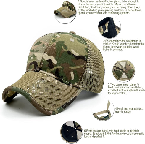 Loneshark Mens Camo Mesh Baseball Hat, American Flag USA Eagle Tactical Operator Cap