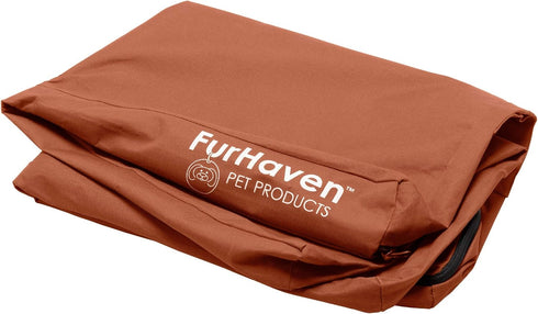 Furhaven Replacement Dog Bed Cover, Water-Resistant Oxford Polycanvas Mattress, Washable - Chestnut, Jumbo Plus