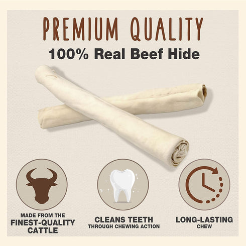 10-Inch, 8 Count Cadet Premium Grade Beef Hide, Long-Lasting Rawhide Rolls, Single-Ingredient Dog Chews for Large