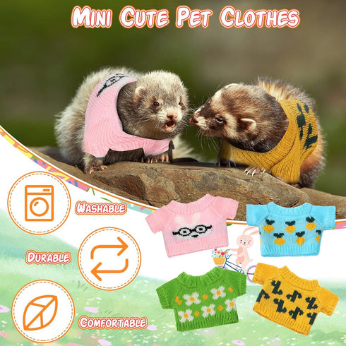 4 Pcs Easter Ferret Clothes, Knitted Sweatshirt for Small Animals, Bunny Costume for Warm Winter