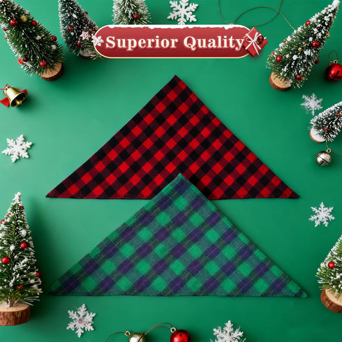 4th 2 Pack Set of July Dog Bandanas, Classic Reversible Red Green Plaid Plaid Pet Bandana Dog Birthday Bandana for Boy