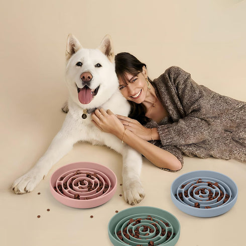 Coomazy Silicone Slow Feeder Dog Bowls with Suction Cups, Non-Slip Design for All Breed Dogs, Avocado Green