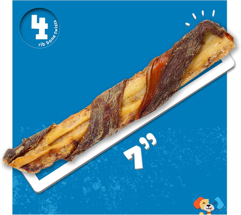 7" (4 Count) Jack&Pup Twist Beef Rib Bones for Dogs, Beef Rib Bone Small Dog Bones for Puppies with Beef Jerky Twist