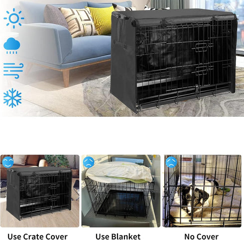 Small Dog Cage Cover 24 Inch - Puppy Crate Covers for Wire Cage with 1 2 3 Doors, Indoor Waterproof Black 600D Oxford