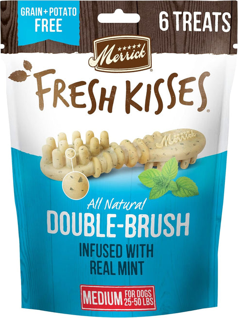 Fresh Kisses Natural Dental Chews Toothbrush Shape Treat for Medium Dogs - 6 ct. Bag by Merrick