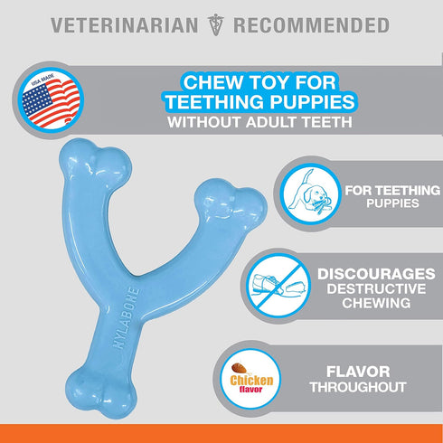 Nylabone Wishbone Puppy Chew Toy, Blue, Chicken Flavor, X-Small - For Teething Puppies Up to 15 lbs, 1 Count