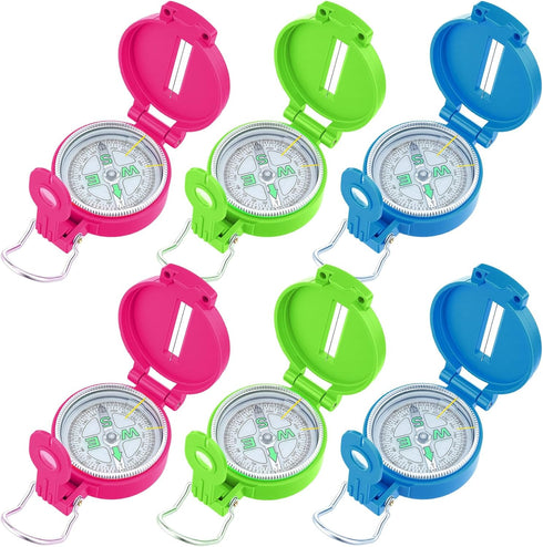 Sabary 6 Pack Multi-Color Mini Lensatic Compass with Lanyard Orienteering Navigation Compasses