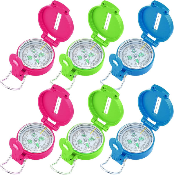 Sabary 6 Pack Multi-Color Mini Lensatic Compass with Lanyard Orienteering Navigation Compasses