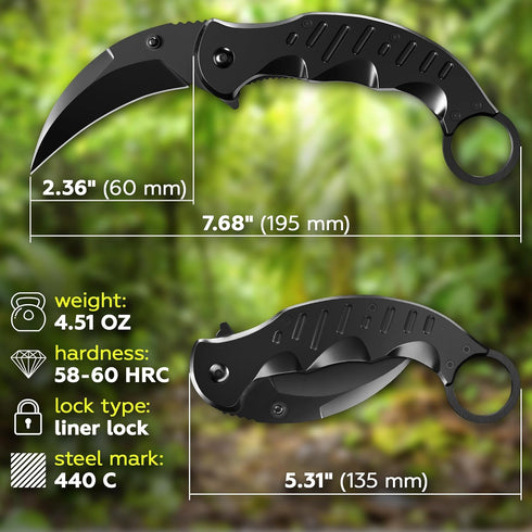 Spring Assisted Karambit Knife, Tactical Folding Knife, Military Sharp Tiger Claw for Hunting Camping EDC