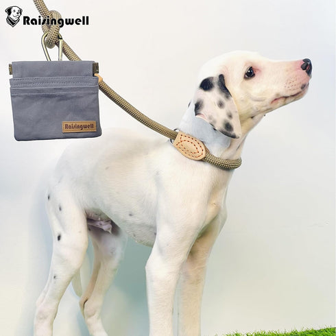 Raisingwell Dog Treat Pouch, Small Cotton Pocket Sized Training Holder, Hand Free Walking Fanny Bag with Carabiner