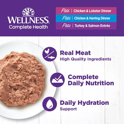Wellness Complete Health Grain-Free Wet Canned Cat Food, Seafood Pate Favorites Variety Pack, 3 Ounce Can (Pack of 12)