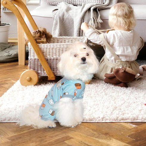TONY HOBY Dog Pajamas, Soft Breathable Jumpsuit with Cute Smile Cupcake for Small Medium Dogs (Blue, XS)