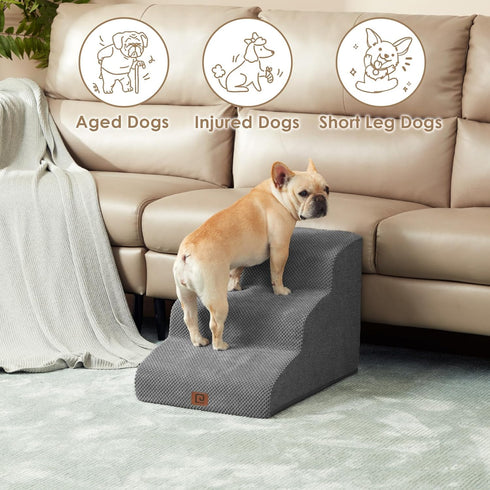EHEYCIGA 15.7" H Curved Dog Stairs, 3-Step Non-Slip Pet Steps for Couch, Sofa, Chair, Grey, for Small Dogs and Cats