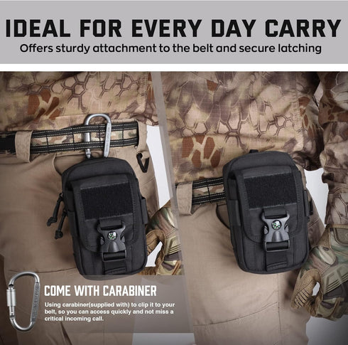 WYNEX Tactical Compass Phone Pouch - Large Molle Smartphone Holster Case with Carabiner