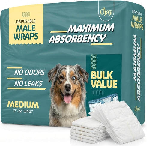 O'JAY Maximum Absorbency Male Dog Diapers - Leak-Proof Disposable Male Dog Wraps- FlashDry