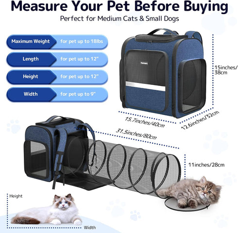 Backpack 2 1 Backpack Cat Carrier with Detachable Play Tunnel, in Cat Tunnel Suitable for Carrying & Playing
