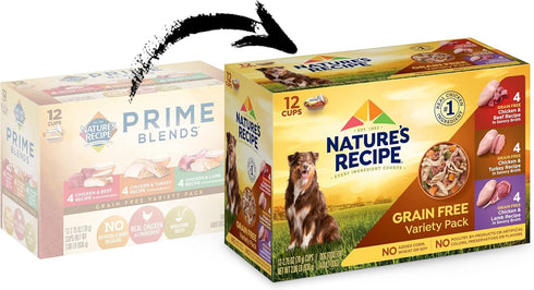 Nature’s Recipe Grain Free Wet Dog Food Variety Pack, Chicken & Beef, Chicken & Turkey, Chicken & Lamb, 2.75 Ounce