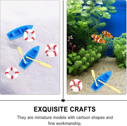 2 Sets Kisangel Miniature Nautical Ornaments DIY Kit Including Life Buoy and Boat for Aquarium Decoration and Fairy