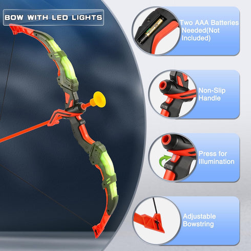 Set 2 Pack Set 20 4-8 8-12 Target&2 3-12 Bow and Arrow for Kids, LED Light Up Archery with Suction Cup Arrows, Indoor