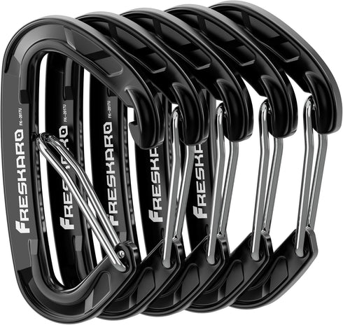 FresKaro 5pcs Nano Carabiner Clips, 8kN 1798lbs Small Sturdy Reliable Strong Spring Wiregate (Choice of 5 Colors)
