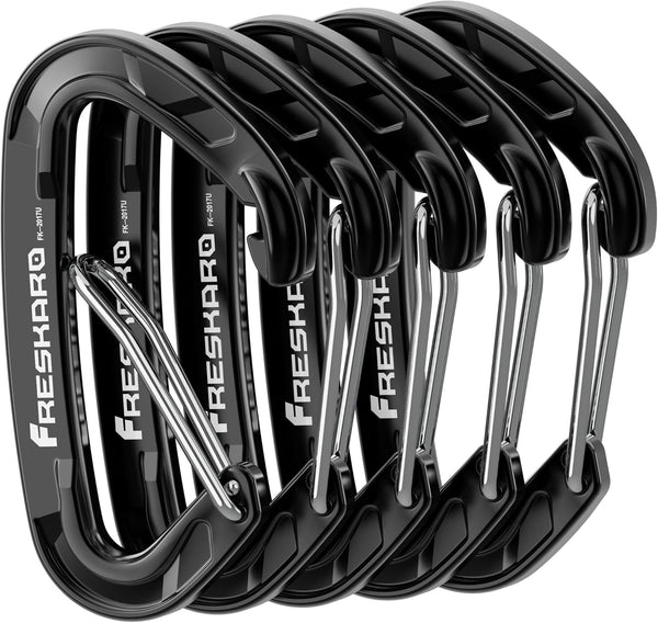 FresKaro 5pcs Nano Carabiner Clips, 8kN 1798lbs Small Sturdy Reliable Strong Spring Wiregate (Choice of 5 Colors)