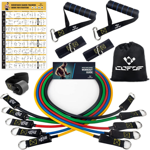 Resistance Bands Set with Yellow Handles, Fitness Bands with Door Anchor, Ankle Straps for Home Gym Workout