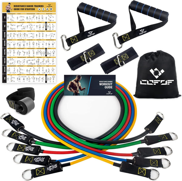 Resistance Bands Set with Yellow Handles, Fitness Bands with Door Anchor, Ankle Straps for Home Gym Workout