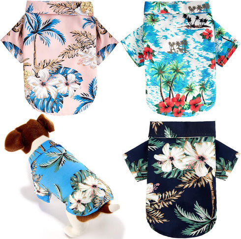 4 Pieces Hawaiian Dog Shirts with Coconut Tree Print, Pet T-Shirts for Small to Medium Dogs and Cats (Medium)