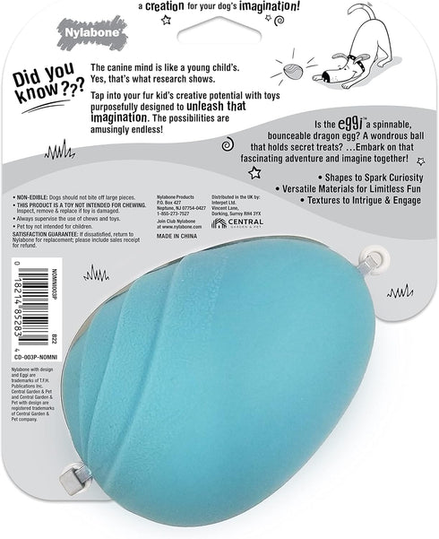 Nylabone Eggi Interactive Fillable Dog Chew Toy, Lightweight Bouncy Floatable Treat Toy for Large/Giant Dogs, Blue