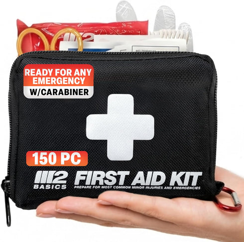 M2 BASICS Compact First Aid Kit, 150 Pieces, Portable Emergency Kit with