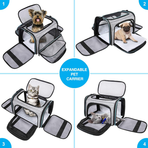 Airline Approved Soft-Sided Pet Carrier, Expandable with 4 Doors, Removable Pads, 3 Pockets for Small Dogs and Cats