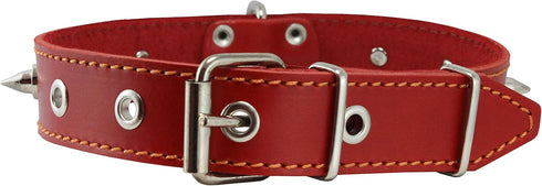 Real Leather Red Spiked Dog Collar - 1.25" Wide, Fits 15.5"-20" Neck, Medium Breeds