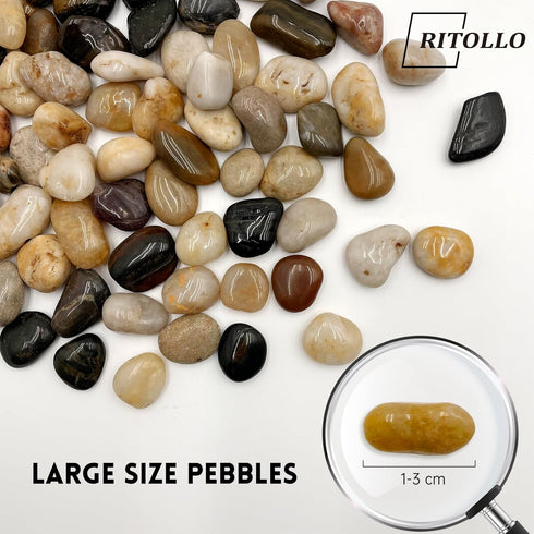 1 Pound Pebbles, 1-3cm River Rocks, for Indoor Plants, High Polished Decorative Stones Vase Filler Fish Tank Aquariums Landscaping Garden Outdoor, Mixed Color