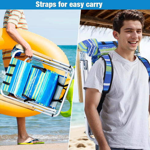 Backpack Vasitelan Folding Beach Chairs for Adults, Folding Heavy Duty Camping Chair with Cup Holder,Adjustable high
