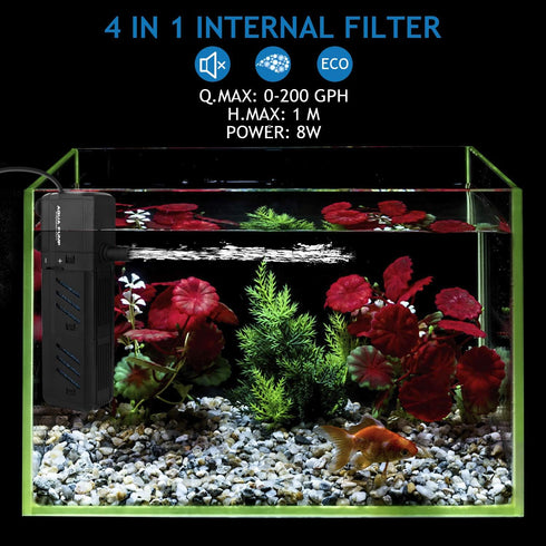 NO.17 Submersible Aquarium Internal Filter, 8W Adjustable Fish Tank Filter with 200 GPH Water Pump for 10-50 Gallon
