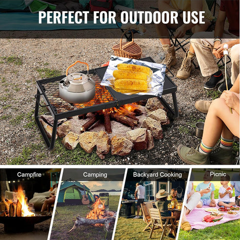 VEVOR Folding Campfire Grill, Heavy Duty Steel Mesh Grate, 22.4" Portable Grilling Rack for Outdoor Open Flame Cooking