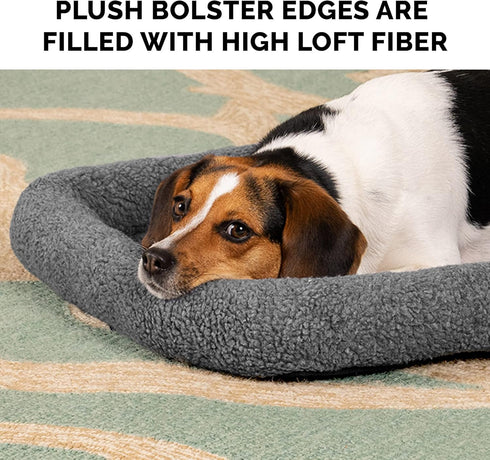 Furhaven Dog Bed for Small Dogs & Indoor Cats, 100% Washable Sherpa Fleece Bolster Crate Pad - Gray, Small