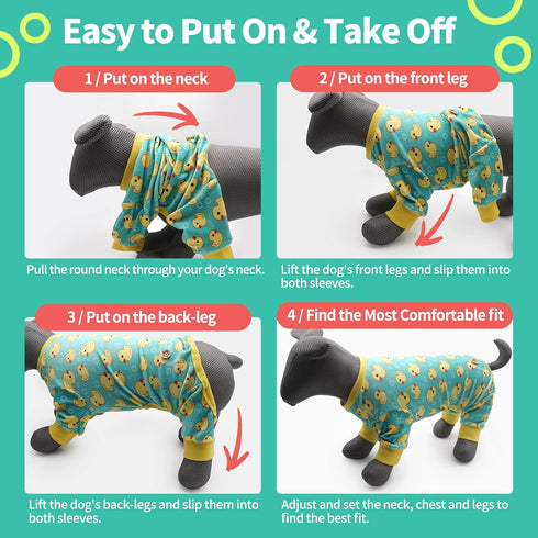 KYEESE Velvet Dog Pajamas, Soft Pjs for Medium Sized Dogs with Yellow Ducks Pattern, Stretchy Pet Jammies Coat Comfy