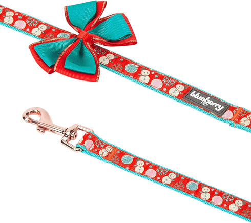 Blueberry Pet Snowman Making Christmas Designer Dog Leash with Bowtie, 5 ft x 3/4", Medium