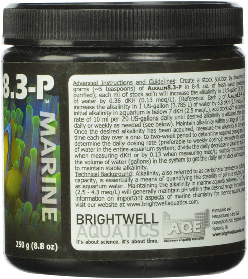 Brightwell Aquatics Alkalin8.3-P - Alkaline KH Buffer Powder for All Marine and Reef Aquariums, 250-g