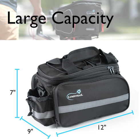 Lumintrail Bike Rack Bag, Expandable Rear Trunk Bicycle Carrier with Waterproof Rain Cover, 13L