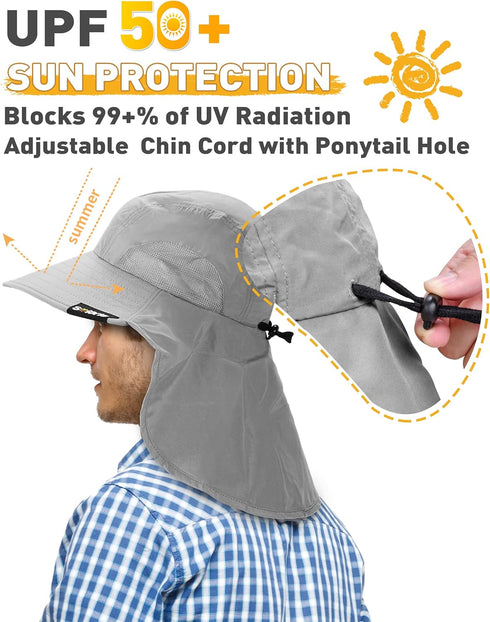 Neck Flap Sun Hat with Wide Brim, UPF 50+, Perfect for Outdoor Adventures, Hiking, Fishing