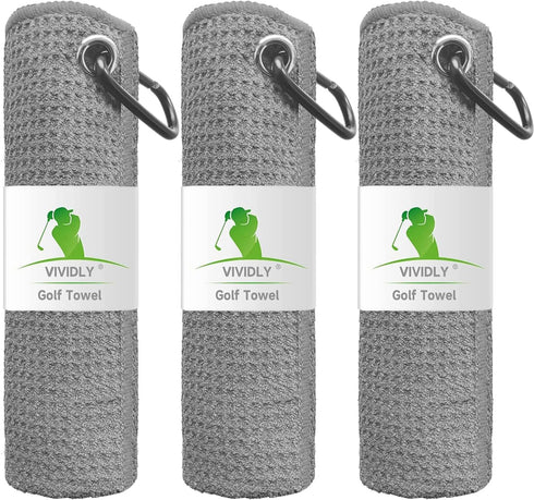 VIVIDLY 3 Pack Golf Towels, Microfiber Waffle Pattern, Suitable for Men's Golf Gifts