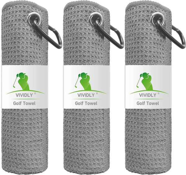 VIVIDLY 3 Pack Golf Towels, Microfiber Waffle Pattern, Suitable for Men's Golf Gifts