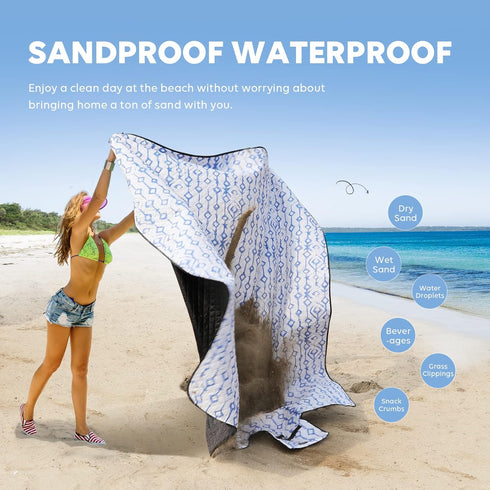 ZAZE Beach Blanket, Waterproof Sandproof Picnic Blanket with Stakes, 80 * 80 Oversized Mat for Outdoor Camping