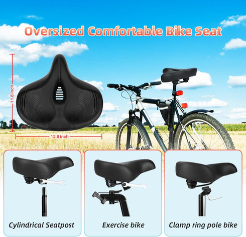 Oversized Bike Seat for Peloton Bike & Bike+, Comfort Cushion Compatible with Road or Exercise Bikes